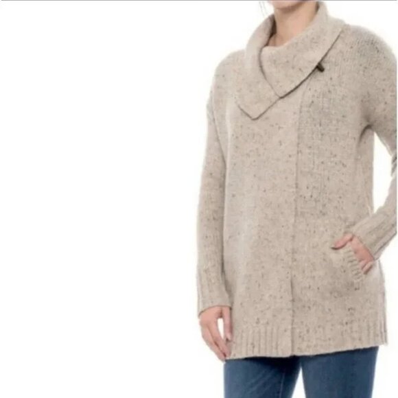 Cynthia Rowley Tan Brown Speckled Wrap Toggle Cardigan Sweater L - Picture 1 of 7